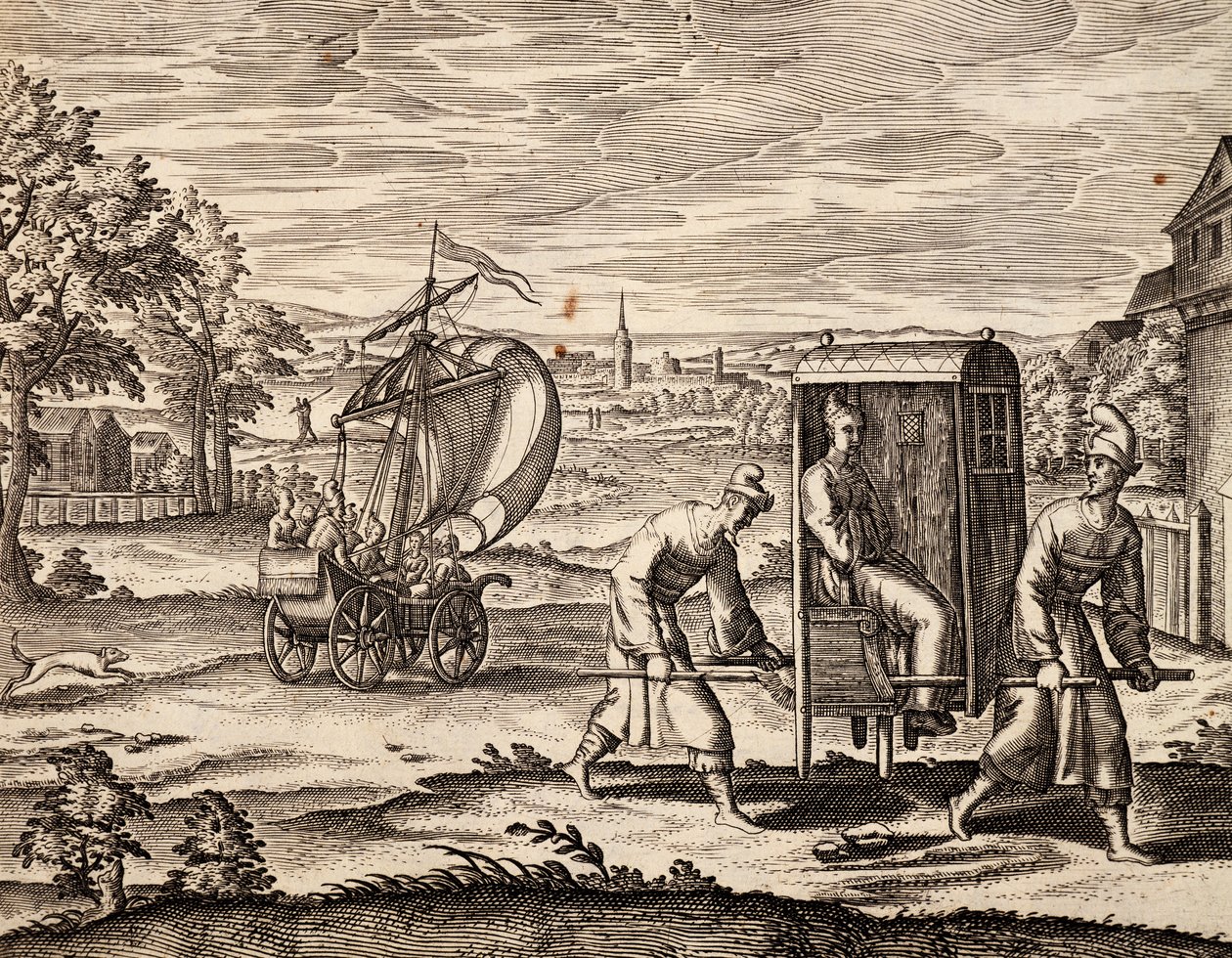 Kinesisk Sedan, Østindien, gravering fra arbejde af Theodor de Bry (1528-1598), Kina af Theodore de Bry
