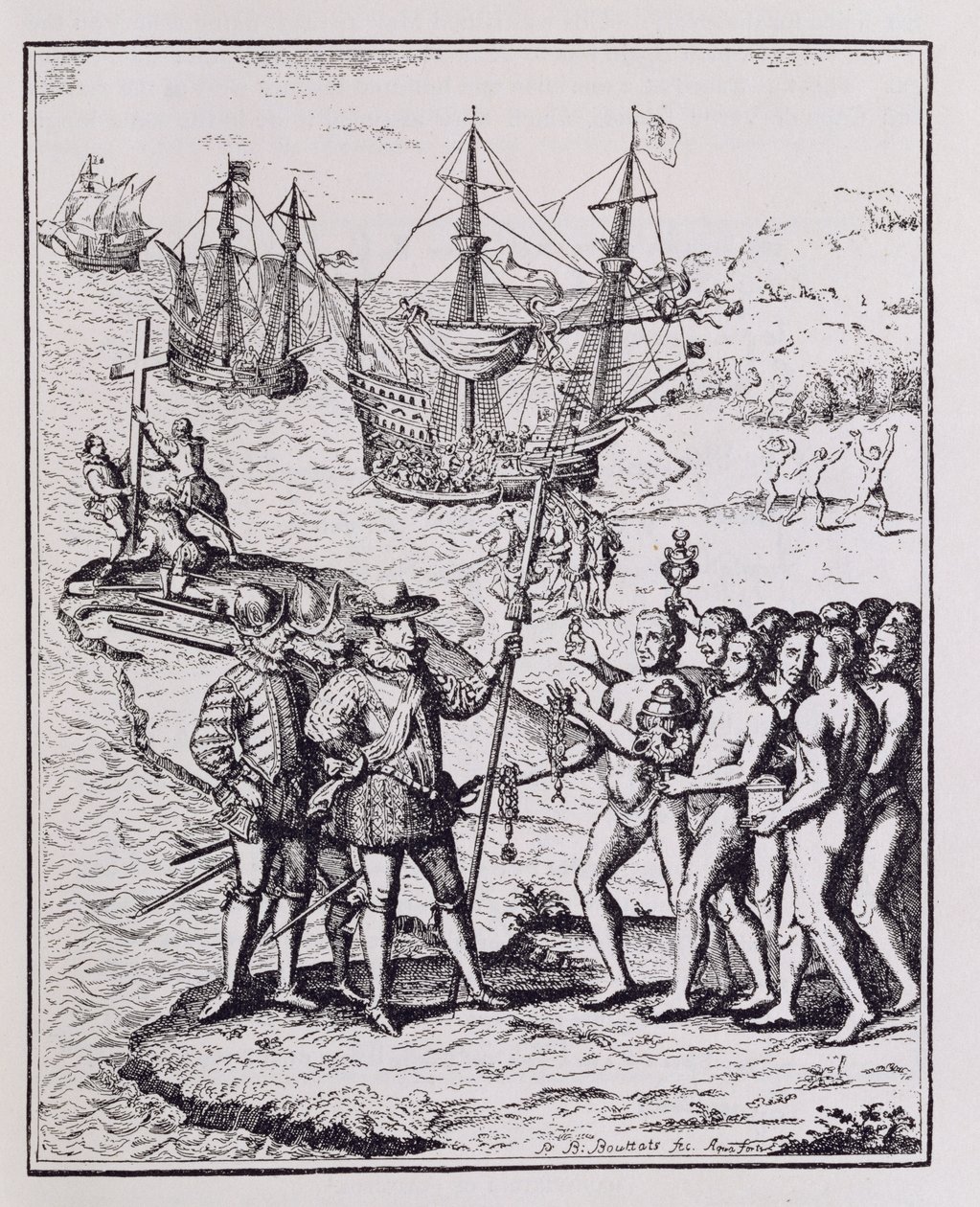 Columbus på Hispaniola, fra "The Narrative and Critical History of America", redigeret af Justin Winsor, London, 1886 af Theodore de Bry