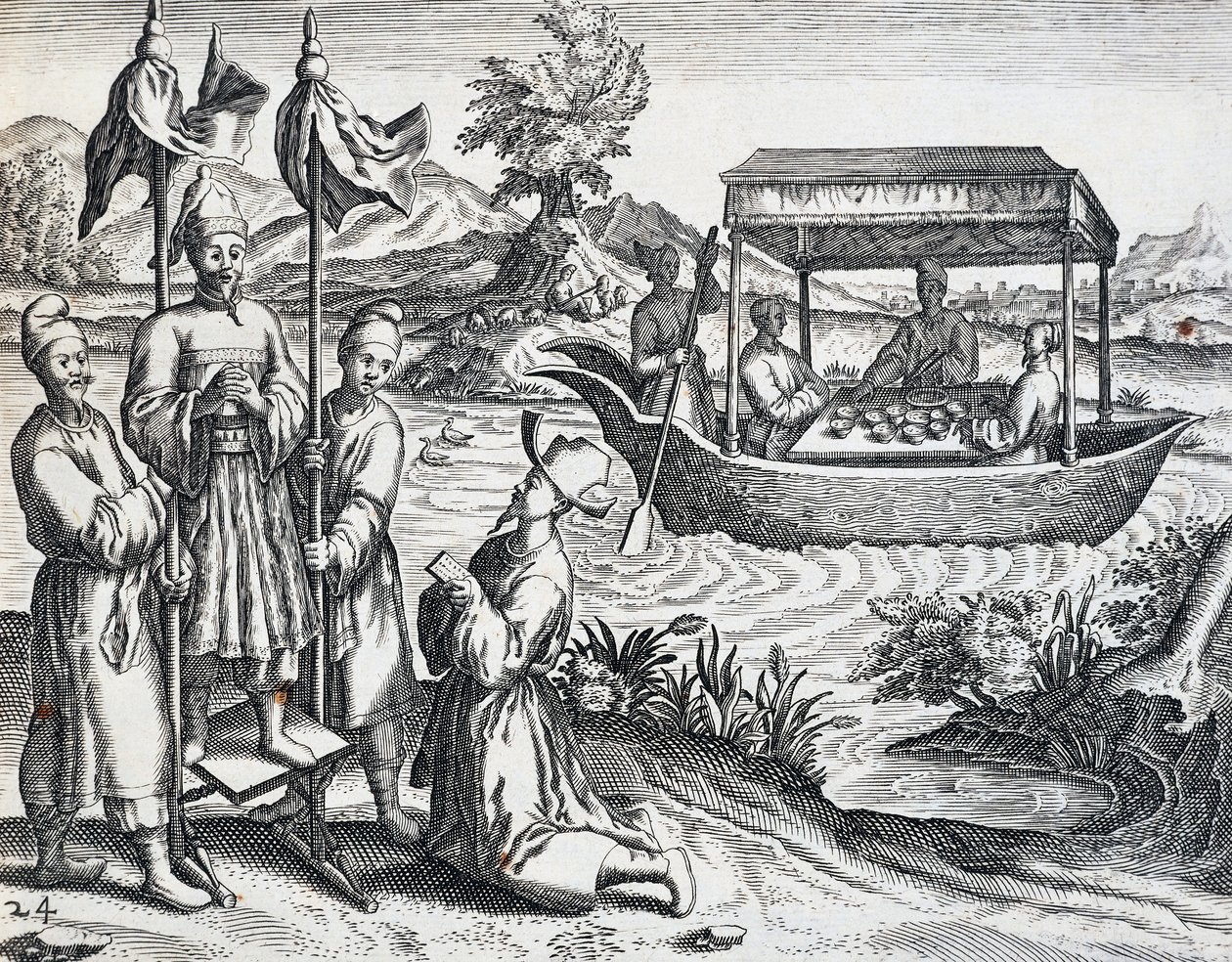 Højtståendes gade, fra rejse foretaget af Jan Huyghen van Linschoten (1563-1611) mellem 1583 og 1592, gravering fra India Orientalis af Theodor de Bry (1528-1598), Kina af Theodore de Bry