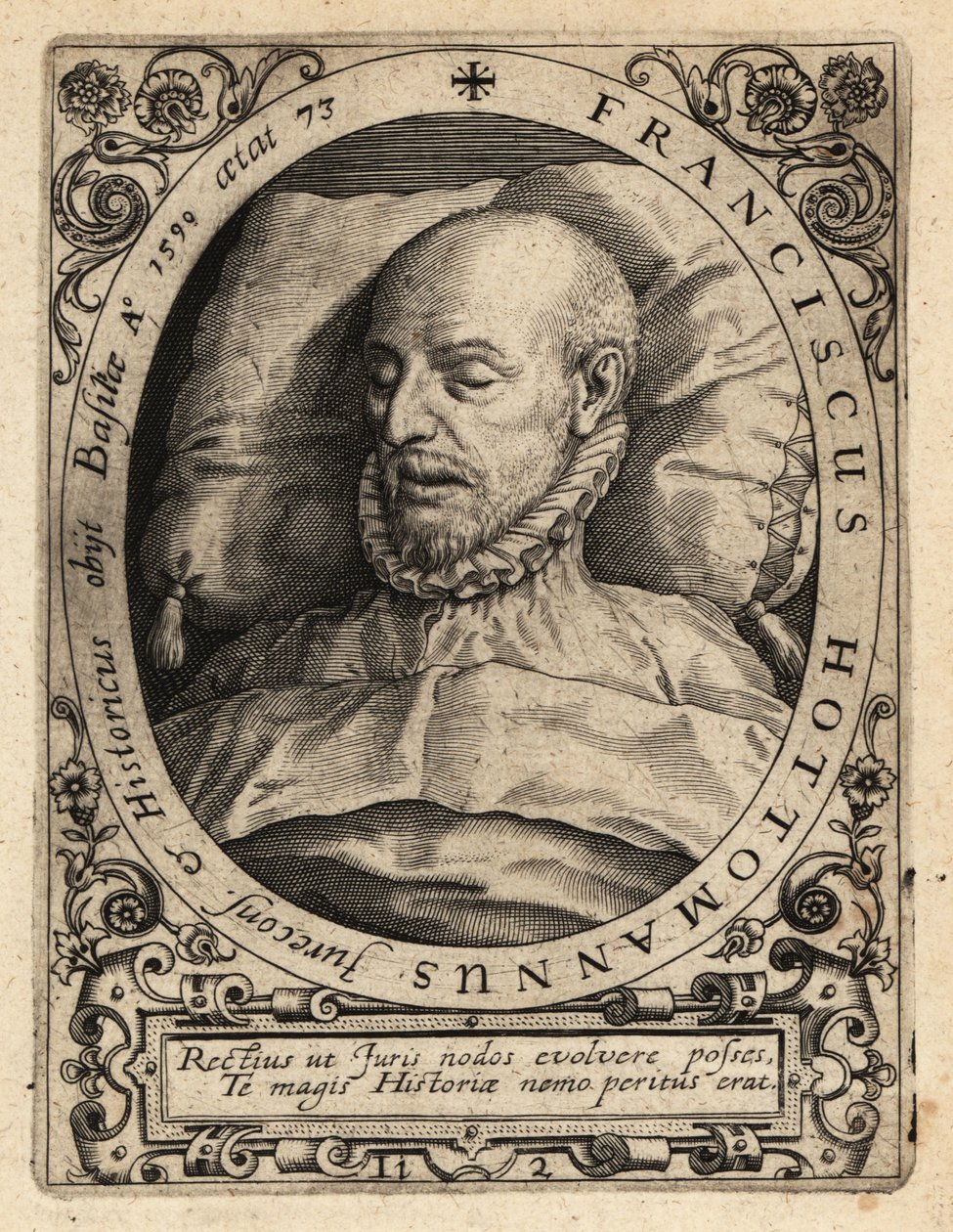 Francois Hotman, på sit dødsleje af Theodore de Bry
