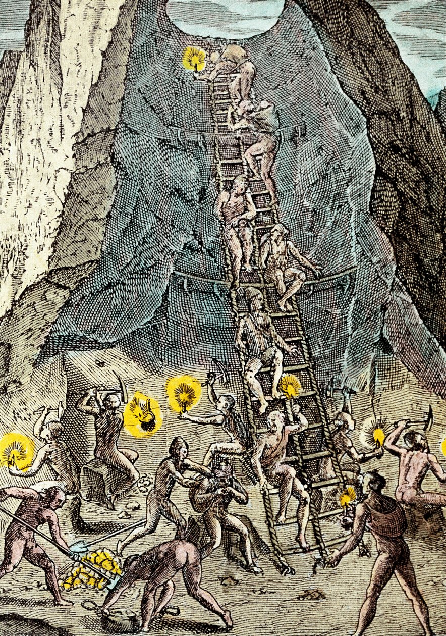 Guldmine i Potosi, Bolivia af Theodore de Bry