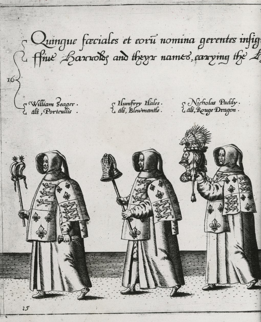 Heralder i Sir Philip Sidneys begravelseskort på vej til St. Pauls Cathedral, 1587 af Theodore de Bry