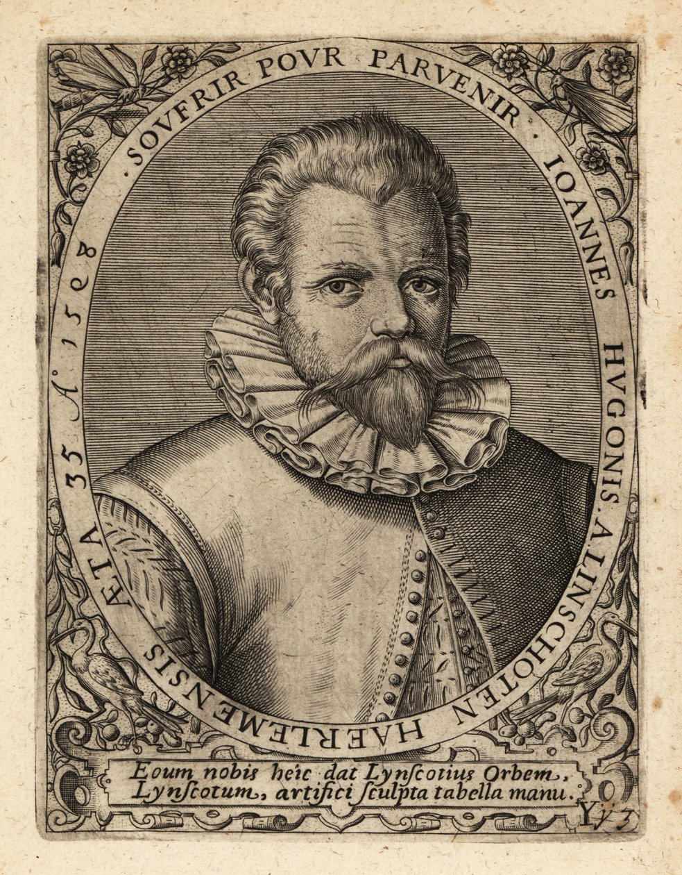 Jan Huyghen van Linschoten, hollandsk protestantisk købmand. af Theodore de Bry