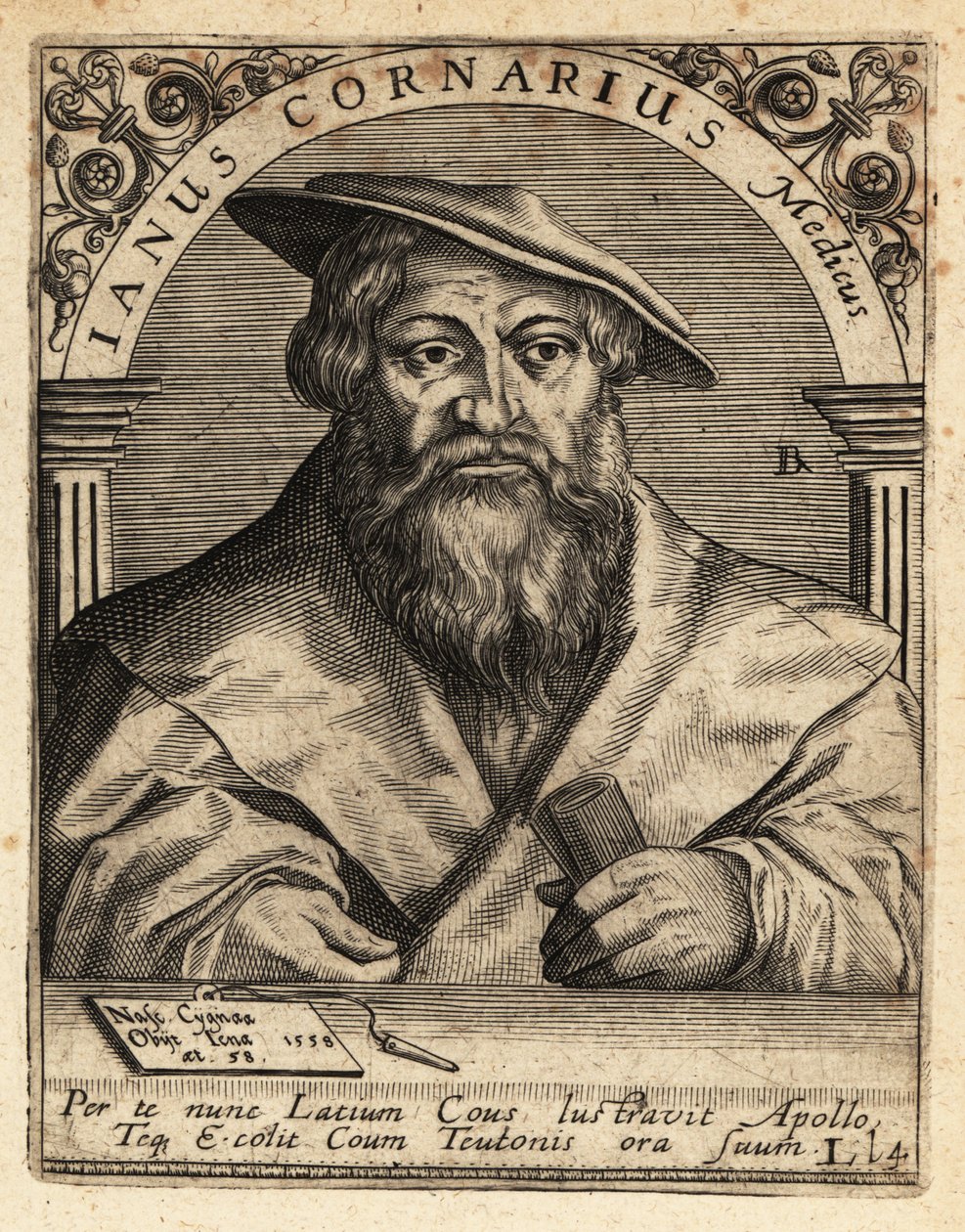 Janus Cornarius, saksisk humanist, c1500-1558. af Theodore de Bry