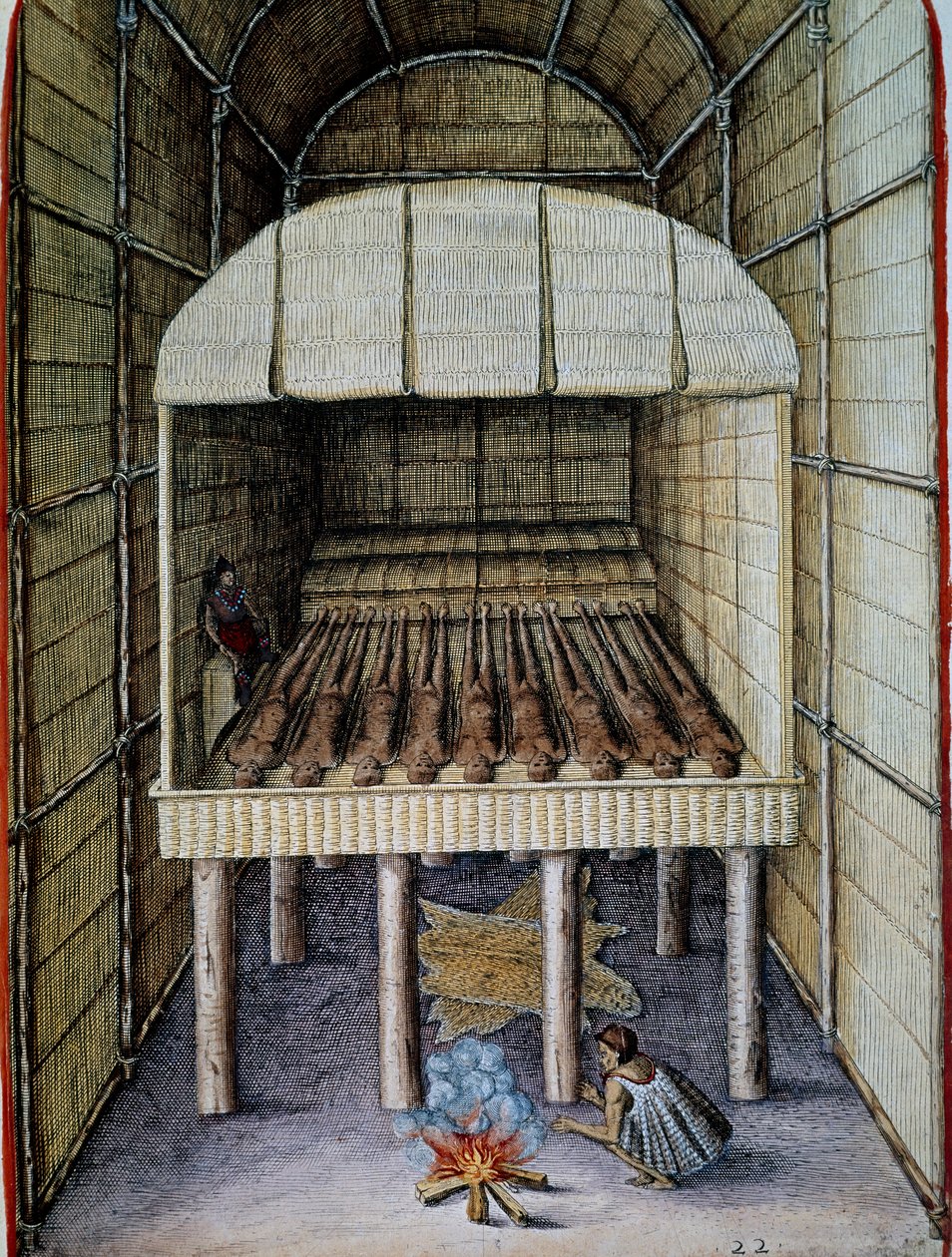 Indfødtes liv, begravelse af døde, graveret af Theodor de Bry (1528-1598), fra Admiranda Narratio, trust tamen, commodis et de incolarvm ritibvs Virginia, af Thomas Harriot (1560-1621), Nordamerika af Theodore de Bry