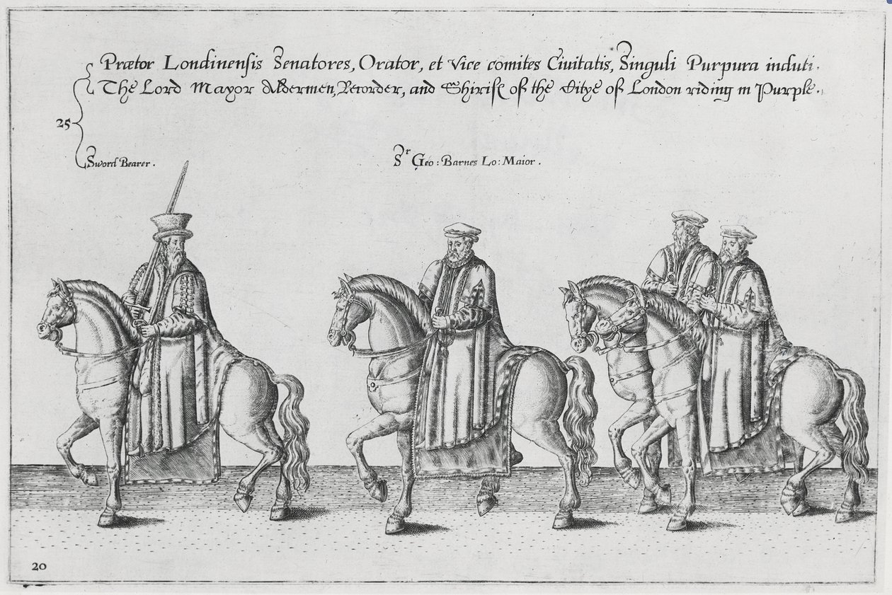 Overborgmester og rådmænd i Sir Philip Sidneys begravelseskort på vej til St. Pauls Cathedral, 1587 af Theodore de Bry