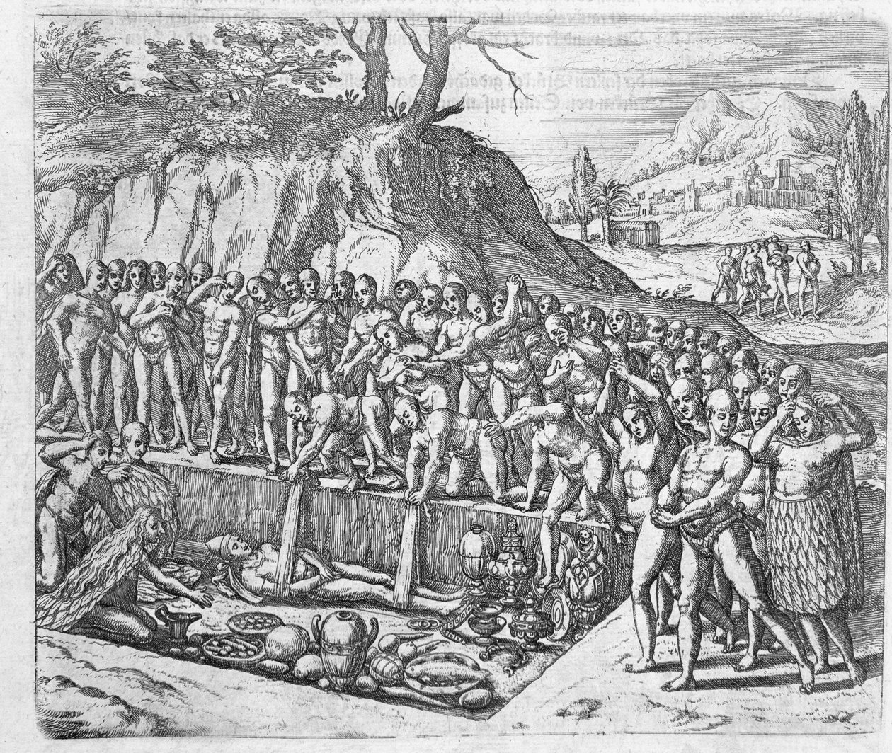 Metode til begravelse af peruvianske konger og adel fra Girolamo Benzonis beretning om erobringen af Peru, fra 