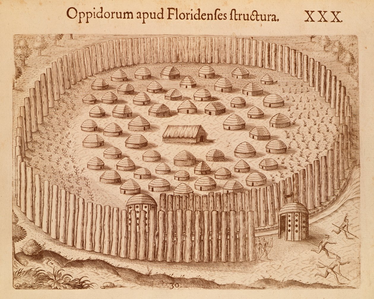Native Village i Florida, illustration fra The Discourse of Florida af Theodore de Bry af Theodore de Bry