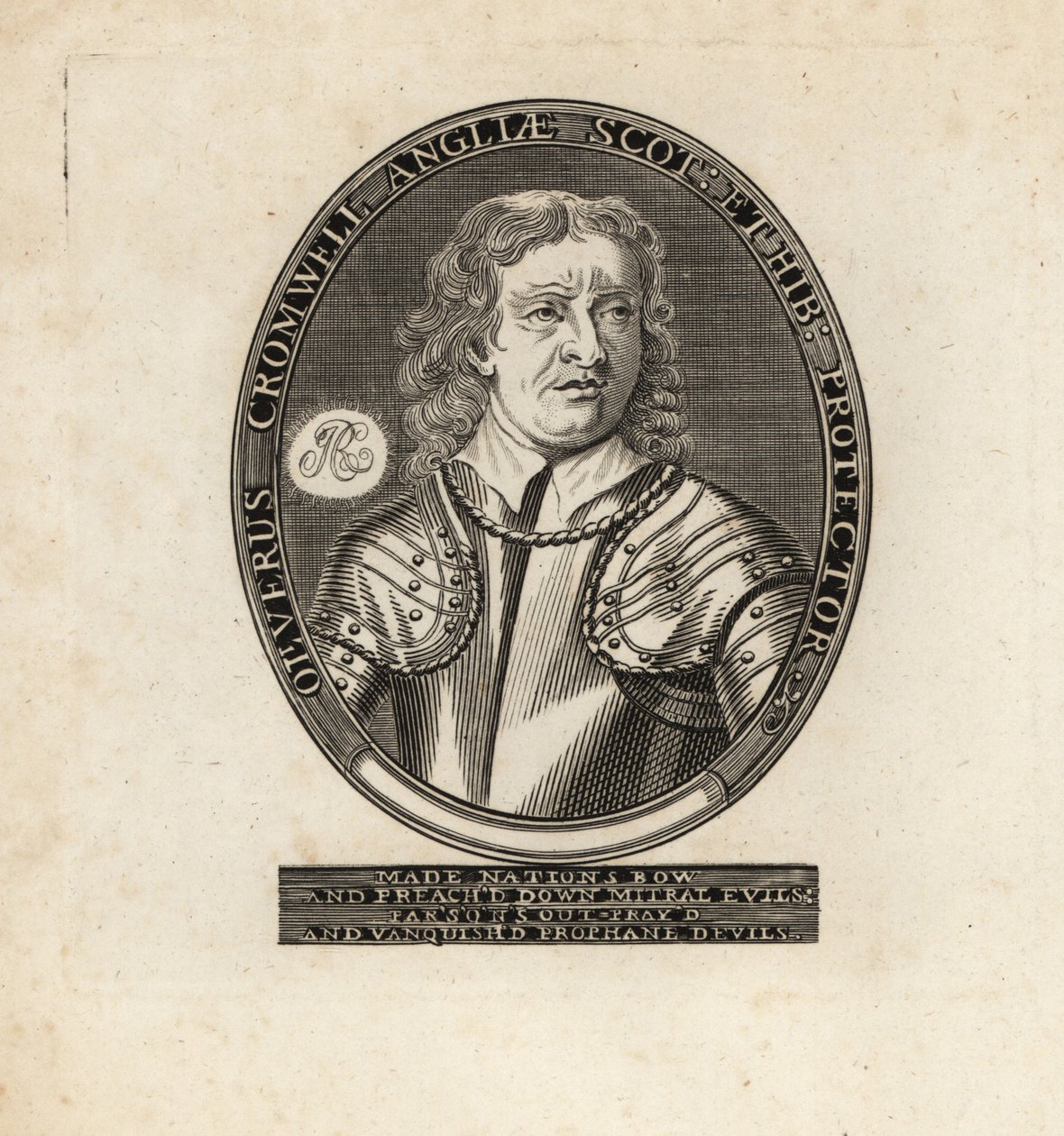 Ovalt portræt af Oliver Cromwell, Lord Protector. af Theodore de Bry