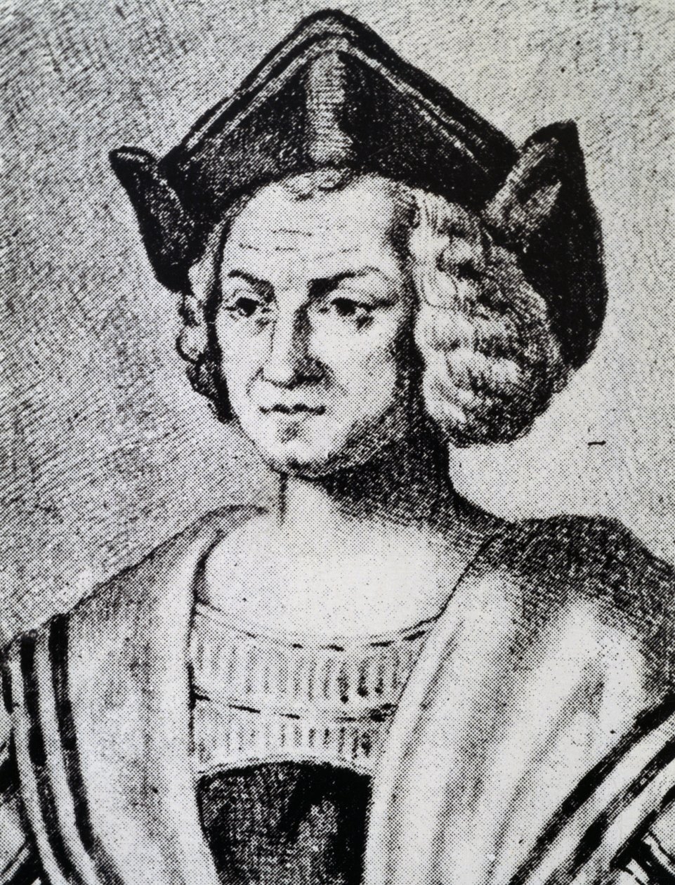 Portræt af Christopher Columbus (1451-1506), gravering af Theodore de Bry (1528-1598) af Theodore de Bry