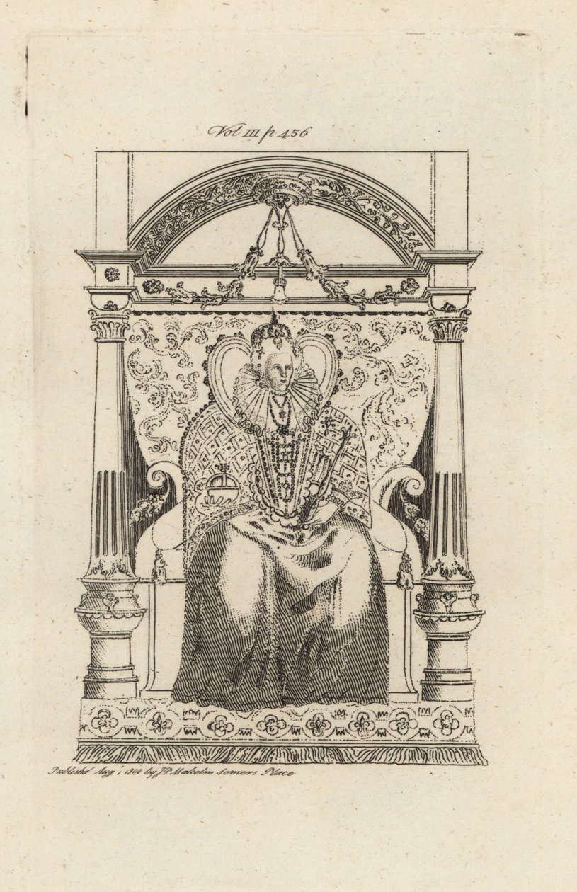 Dronning Elizabeth I af England fra et farvet glasvindue. af Theodore de Bry