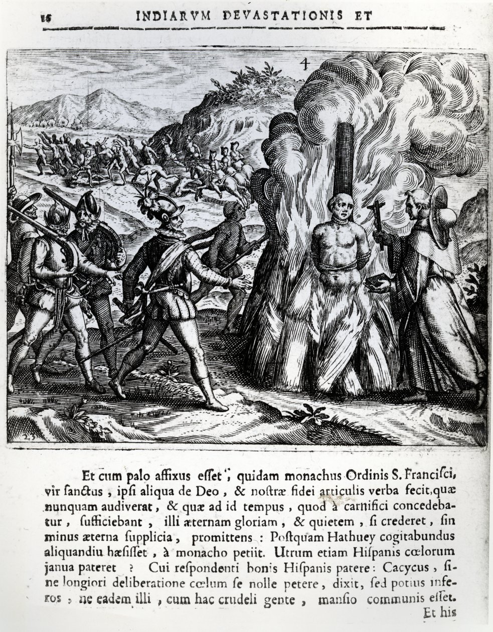 Afbrændingen af Hatuey af spanierne i Yara, Cuba, den 2. februar 1512, 1664 af Theodore de Bry