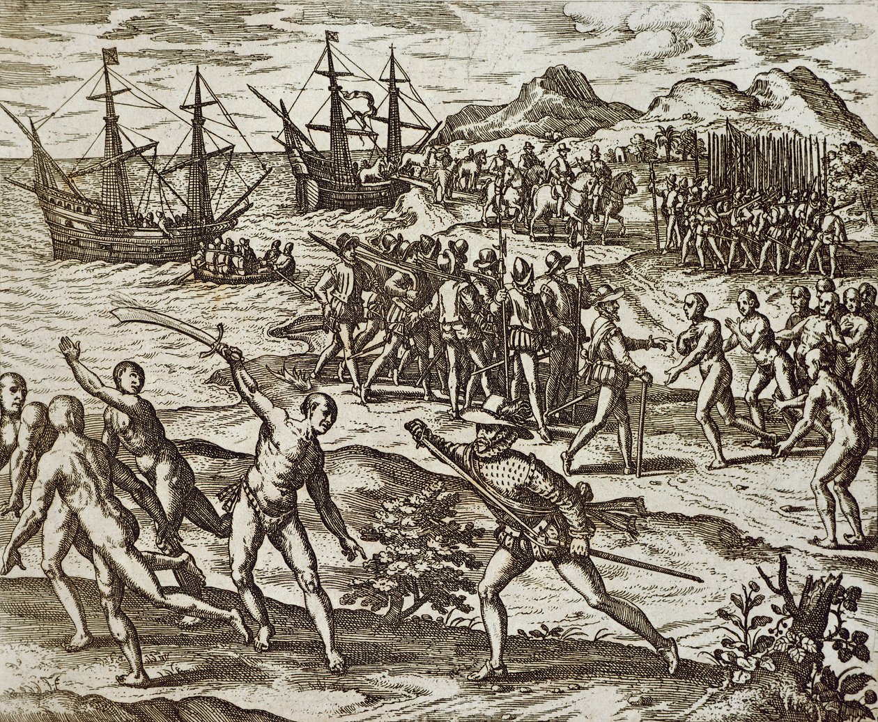 The Spanish In America, af Theodore De Bry, gravering af Theodore de Bry