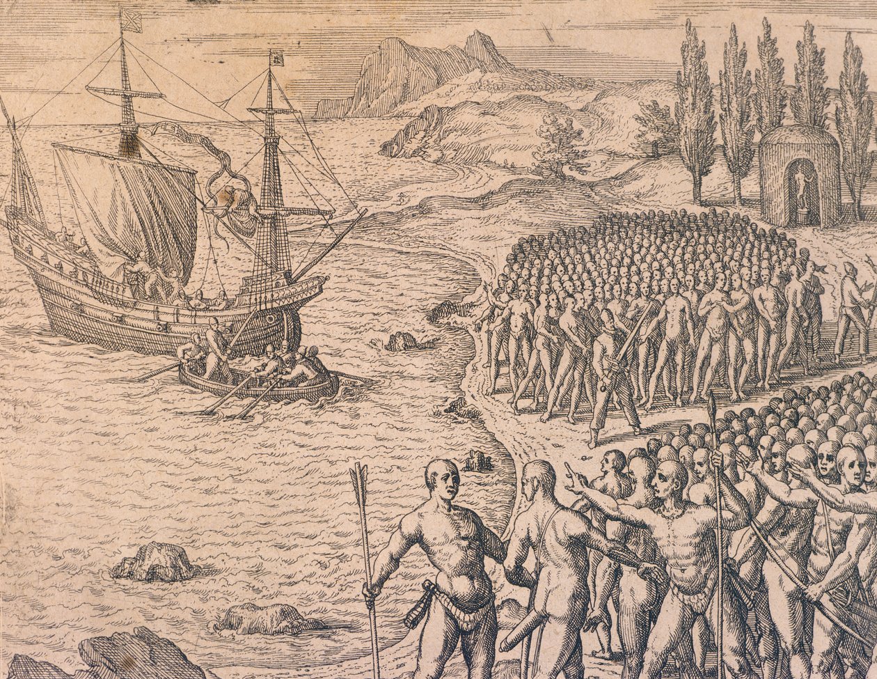 Portugisernes ankomst til Peru af Theodore de Bry