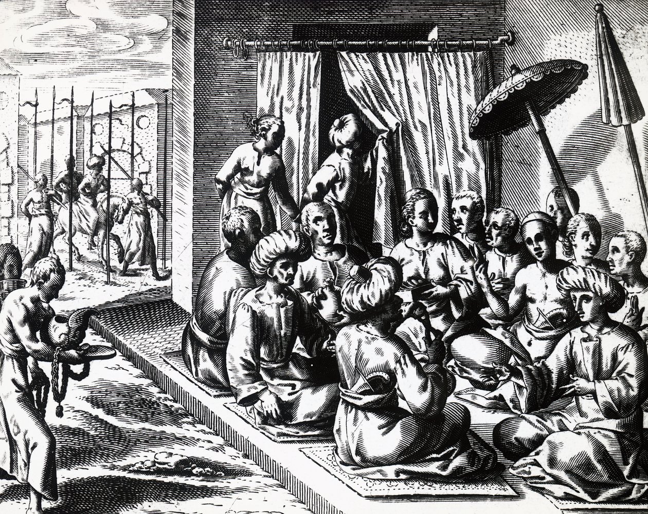 Bryllupsceremoni i Bantam, Java Island, af Theodor de Bry (1528-1598). gravering af Theodore de Bry