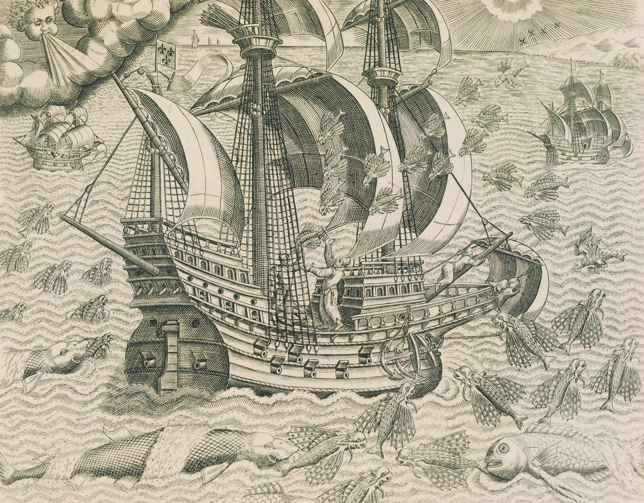 Winged Fish from the Seas of the Indies, Illustration fra American History af Theodore de Bry af Theodore de Bry