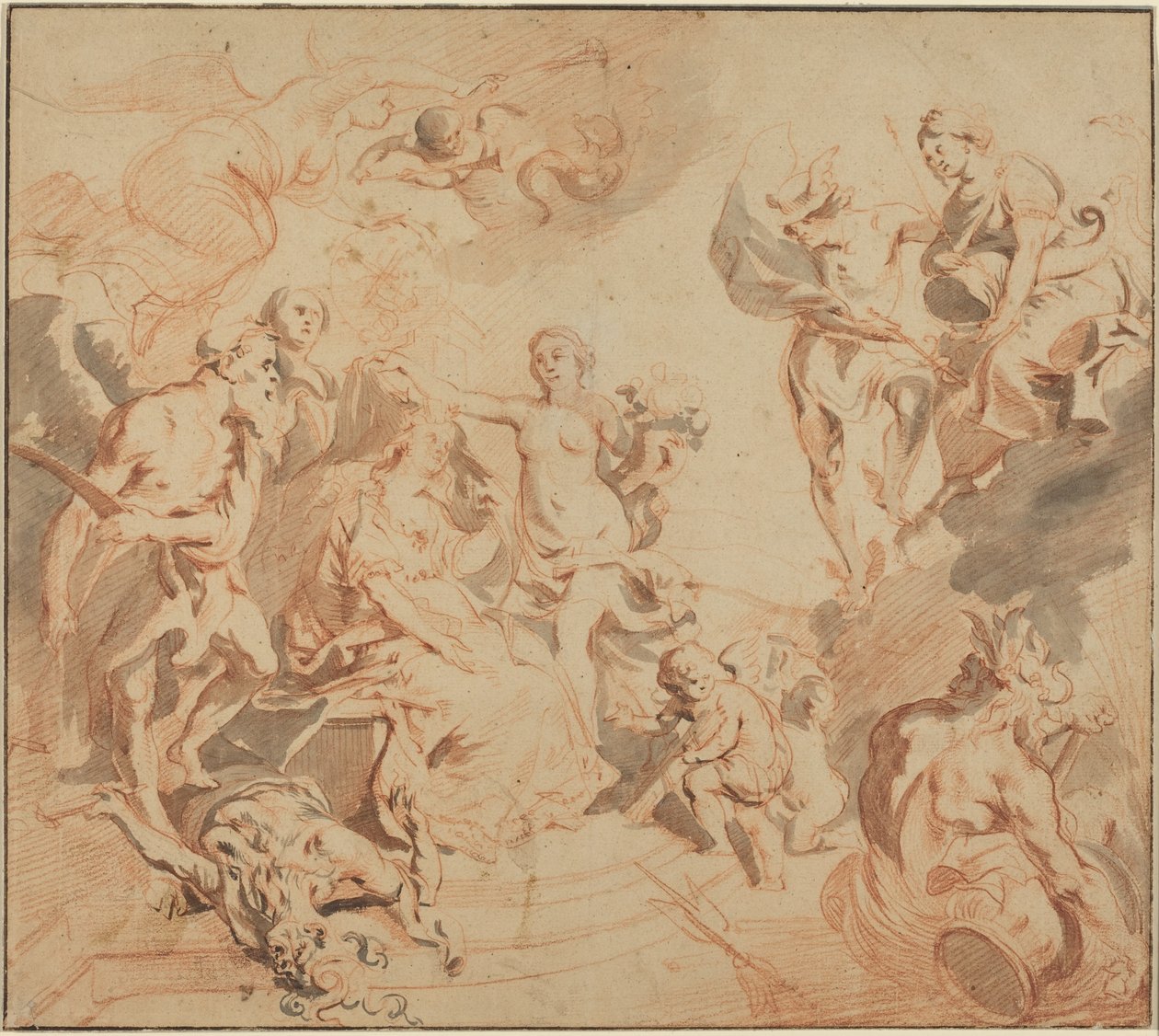 Antwerpen velsignet med overflod, ca. 1648 (rødkridt på papir) af Theodore van Thulden