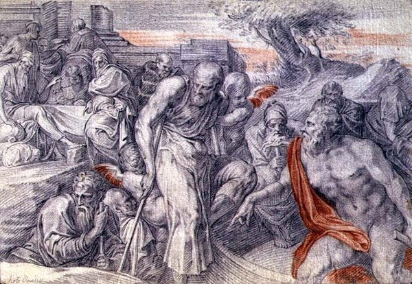 Charons båd (blyant og rødt kridt på papir) af Theodore van Thulden
