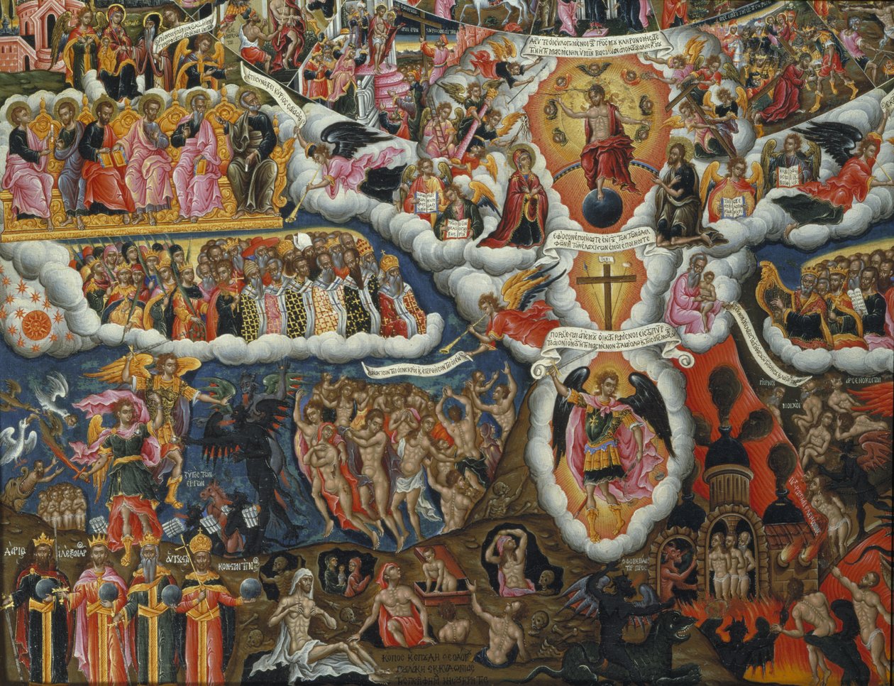Hymnen til Jomfruen, I dig glædes... (ægtempera & bladguld på panel) (detalje af 258109) af Theodoros Pulakis