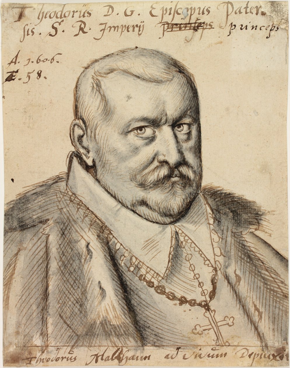 Theodore de Fürstenberg, biskop af Paderborn, 1606 (pen & blæk og vask på papir) af Theodorus Malthann