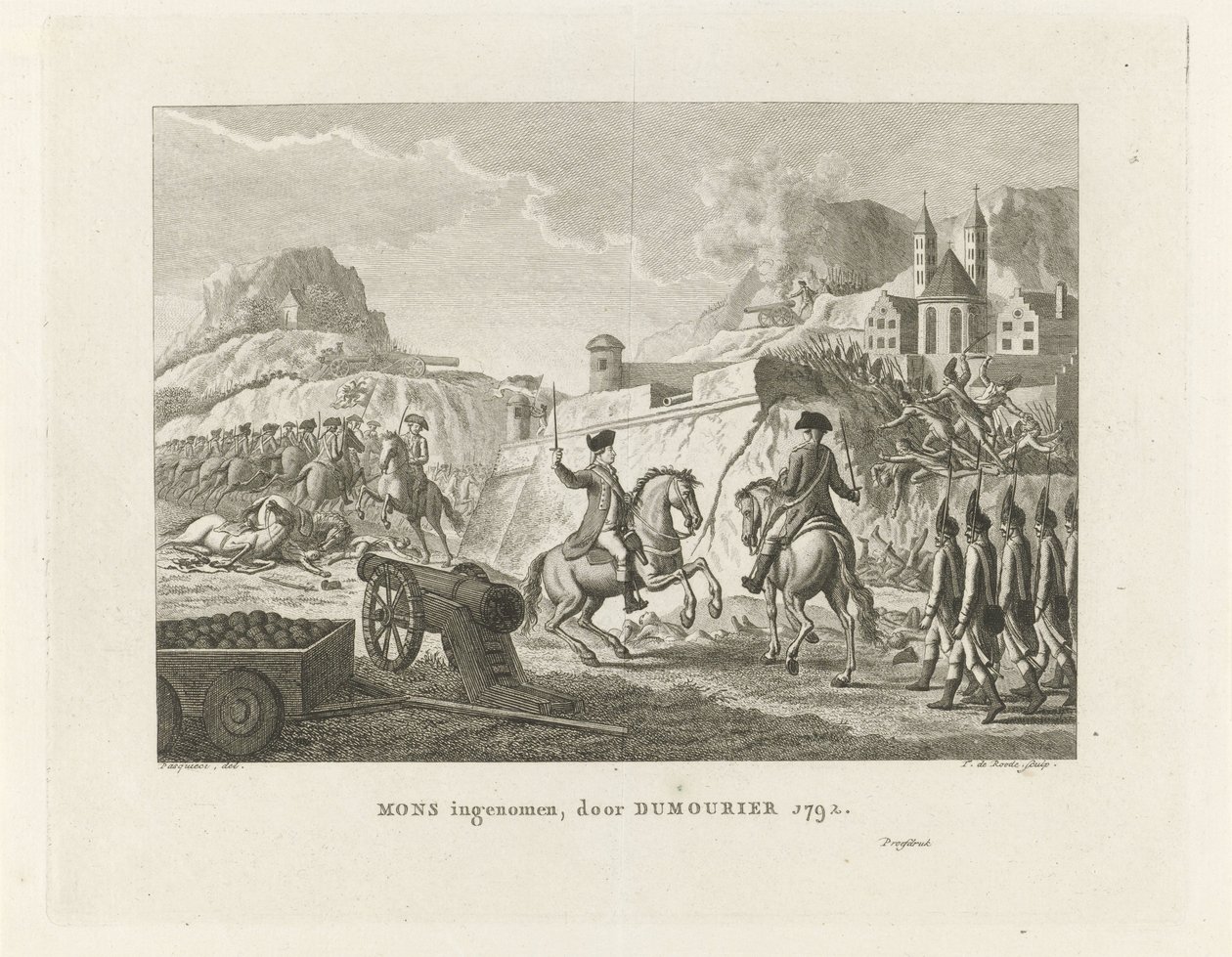Erobringen af ​​Mons, 1792 Mons taget, af Dumourier 1792 (titel på objekt) af Theodorus de Roode