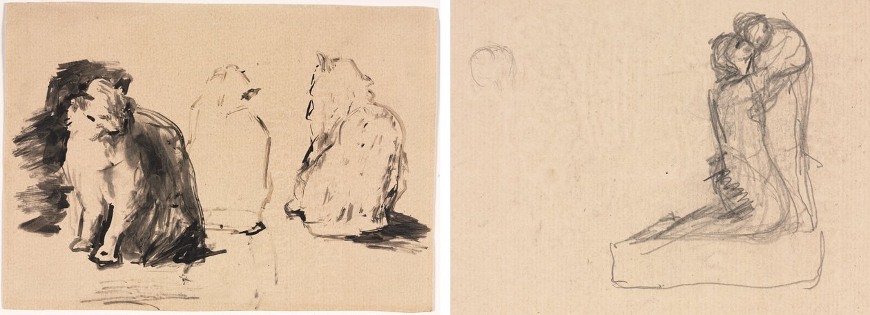Katte (recto); Skitse af to figurer, der omfavner (verso) af Theodule Ribot