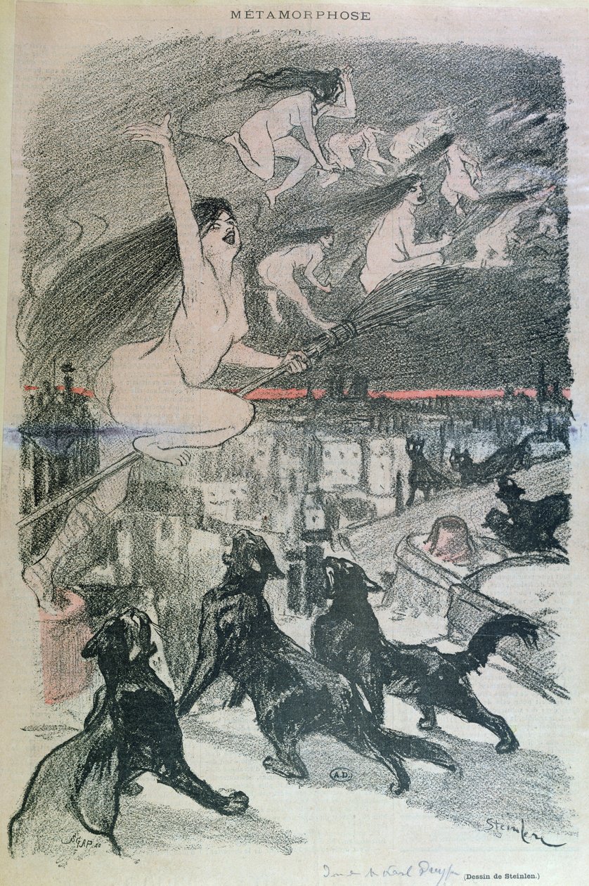 Metamorfose - sorte katte forvandler sig selv til hekse, slutningen af det 19. århundrede af Théophile Alexandre Steinlen