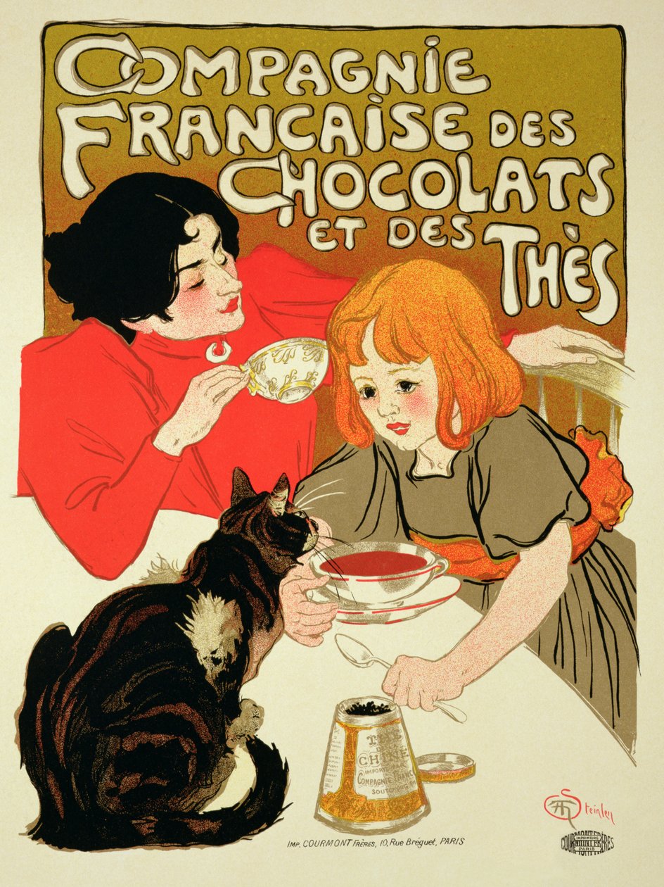 Plakat, der reklamerer for det franske firma for chokolade og te af Théophile Alexandre Steinlen