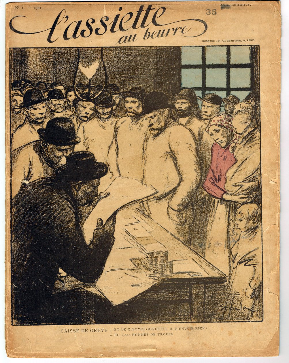 Cover af "" The Butter Plate"", nummer 1, Satirisk i farver af Théophile Alexandre Steinlen