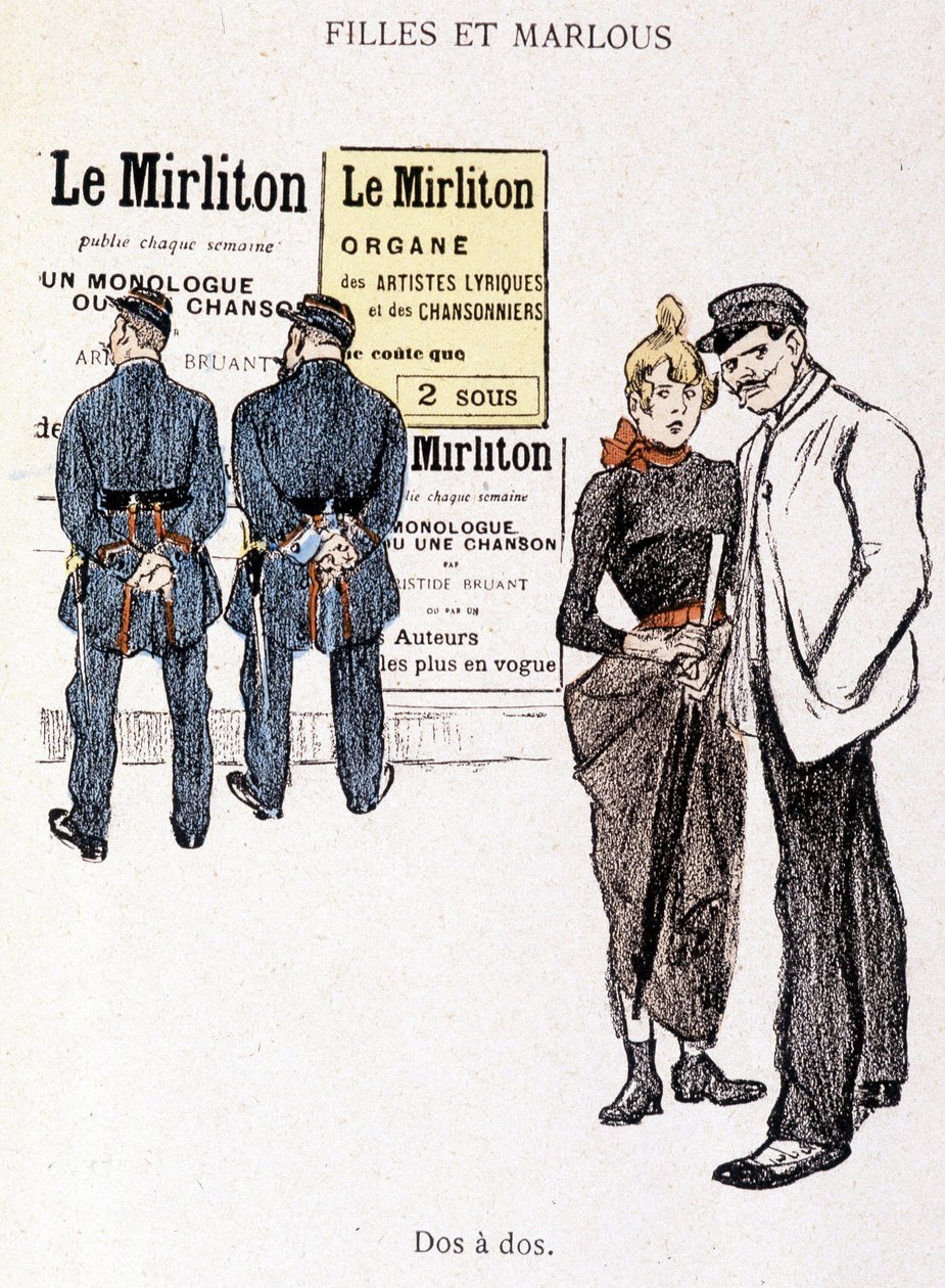 Pige og Marlou: en alfons og en prostitueret bag to politibetjente. I "" In Life"" af Steinlen af Théophile Alexandre Steinlen