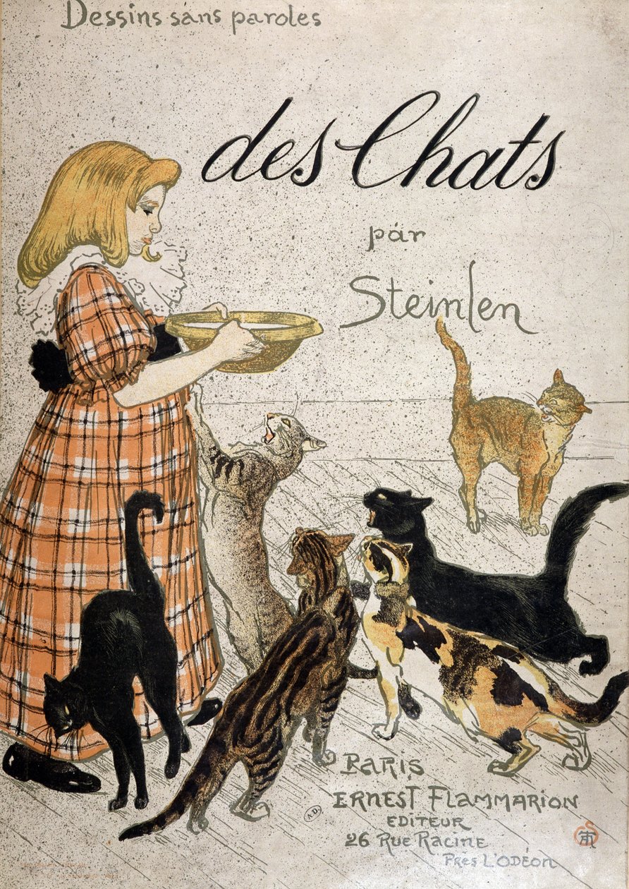 Pige bringer en mælkeskål til katte - cover “” Cats” af Steinlen, n.d. 19. af Théophile Alexandre Steinlen