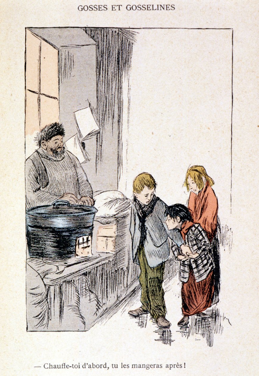 Børn og Gosseliner: Varm dig selv først, du spiser dem bagefter! i ""In Life"", af Steinlen 1901 af Théophile Alexandre Steinlen