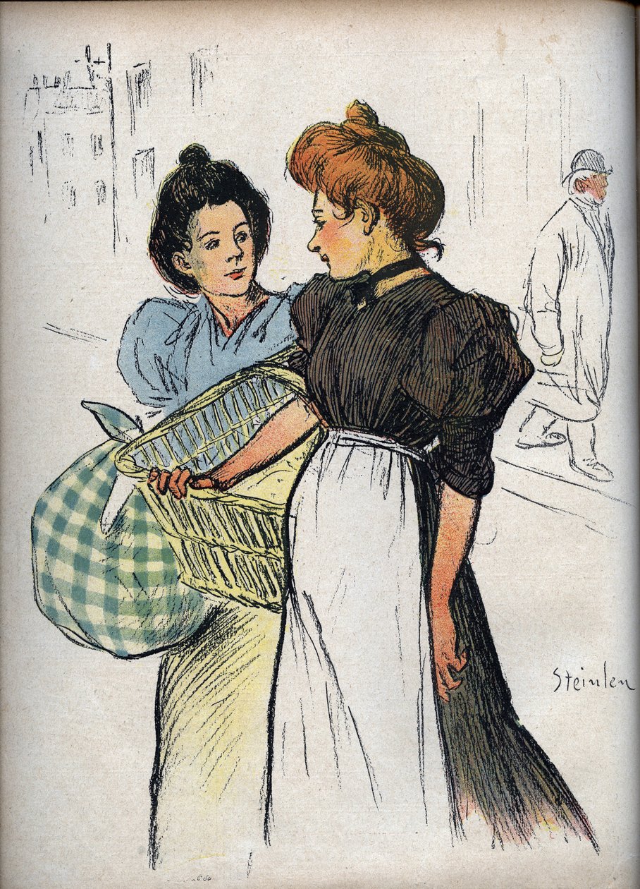 Les blechisseuses Tegning af Theophile Alexandre Steinlen (1859-1923) - i "" Le Rire""" fra 1898 - To vaskekoner - Hvis du skulle lytte til alle kunderne, ville det betyde for meget vasketøj for os at gøre rent af Théophile Alexandre Steinlen