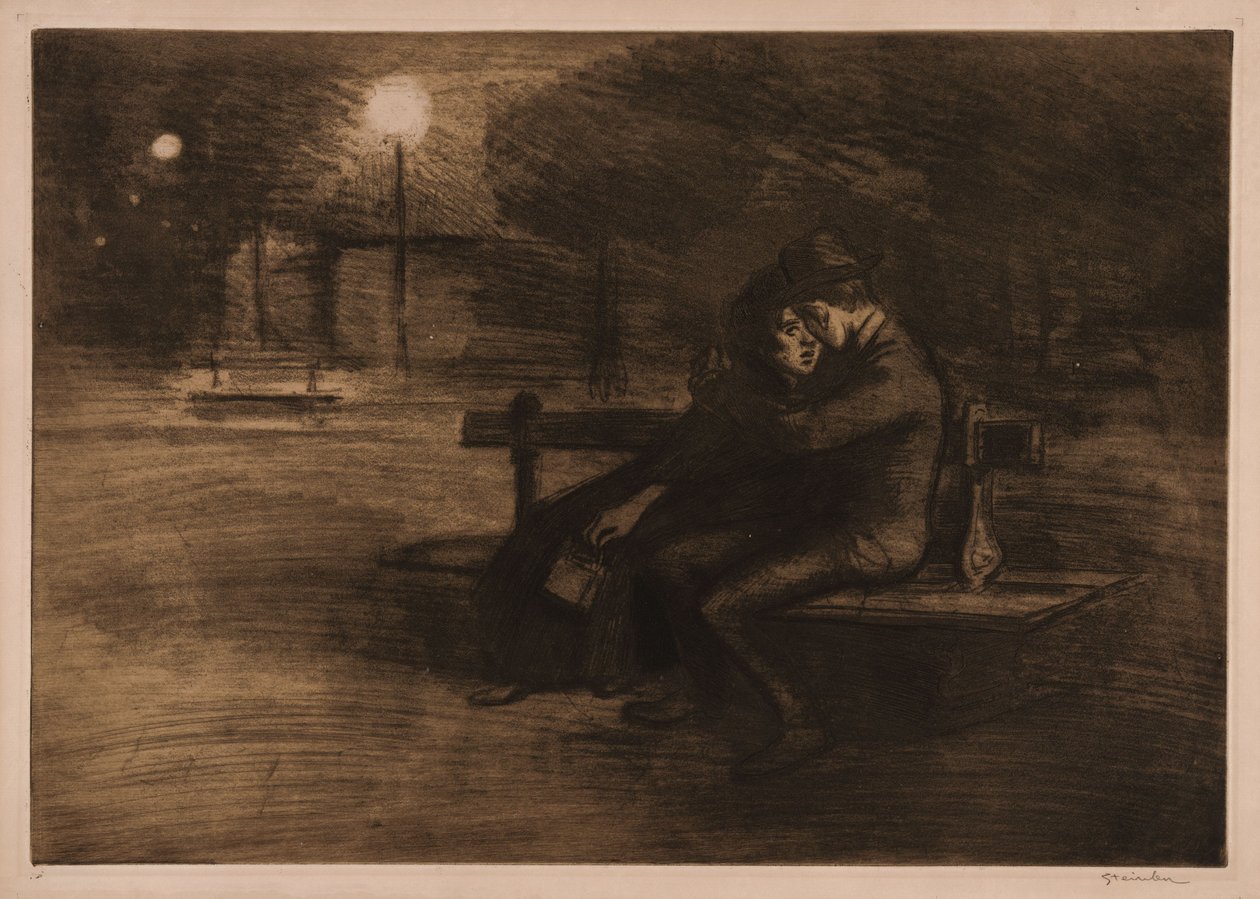 Elskende på en bænk af Théophile Alexandre Steinlen