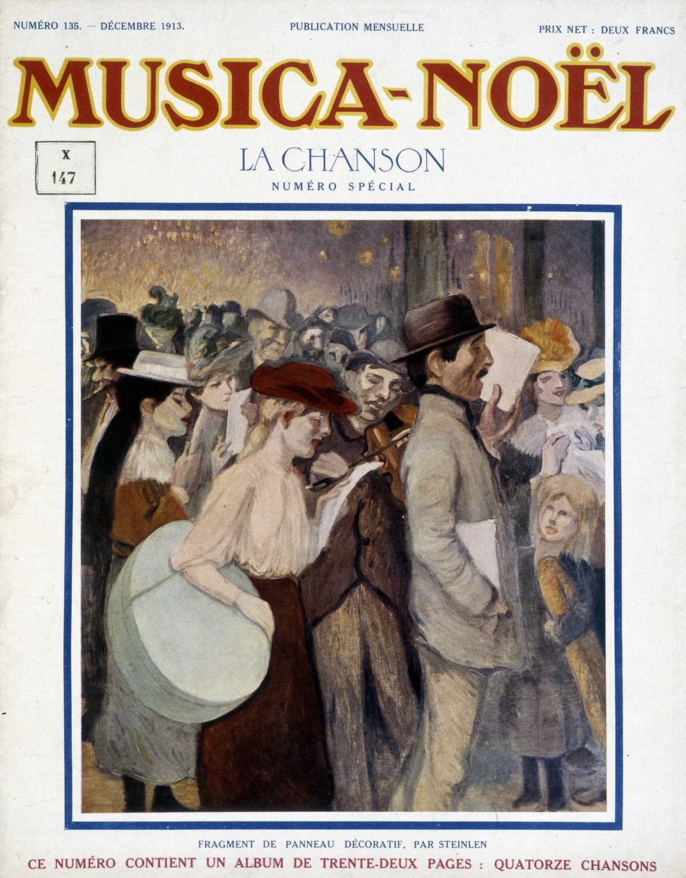 Magasinet "" musica Noel"", nummer specialsang fra december 1913. Coveret består af et fragment af dekorativt panel fra Steinlen. af Théophile Alexandre Steinlen