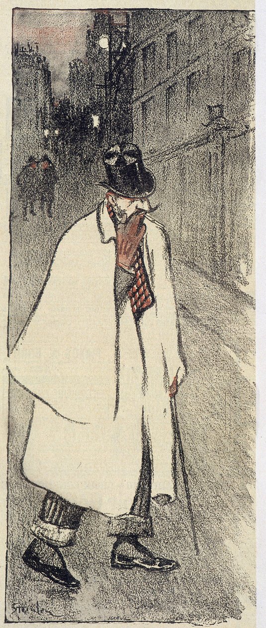 Mand på toppen og frakke går på gaden - i "" Gil Blas"" fra nov. 1894 af Théophile Alexandre Steinlen