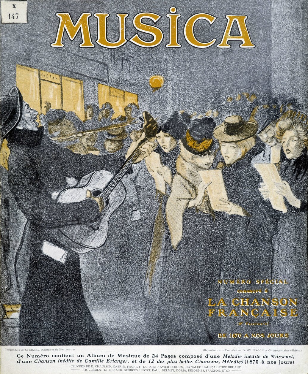 Natfester i Montmartre. Forside af Steinlen til magasinet ""Musik"" fra november 1908. af Théophile Alexandre Steinlen