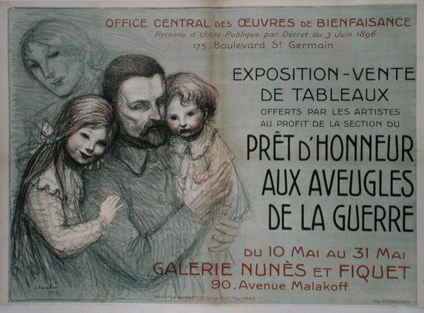 Plakat, der reklamerer for et kunstudsalg til fordel for blindede soldater af Théophile Alexandre Steinlen