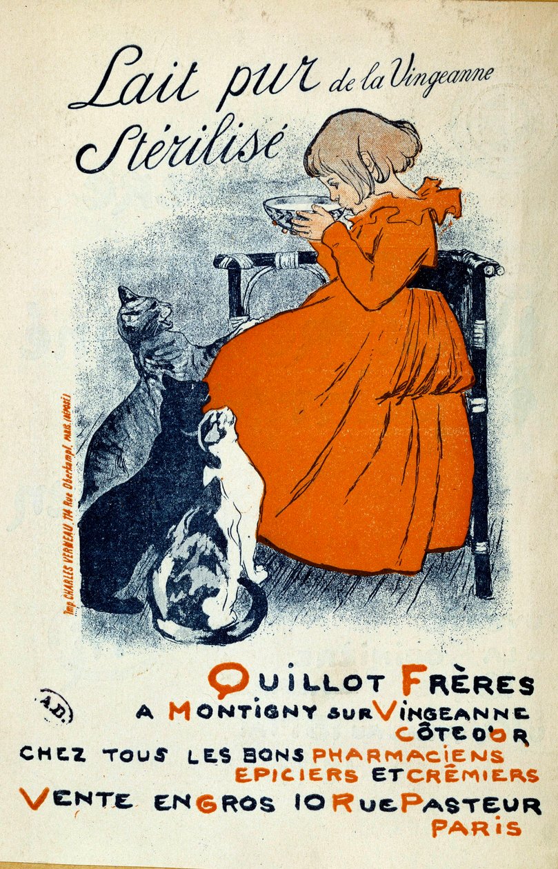 Plakat af Theophile-Alexandre Steinlen (1859-1923) til "Lait pur de la Vingeanne sterilisere: Quillot Freres a Montigny sur Vingeanne - Cote d