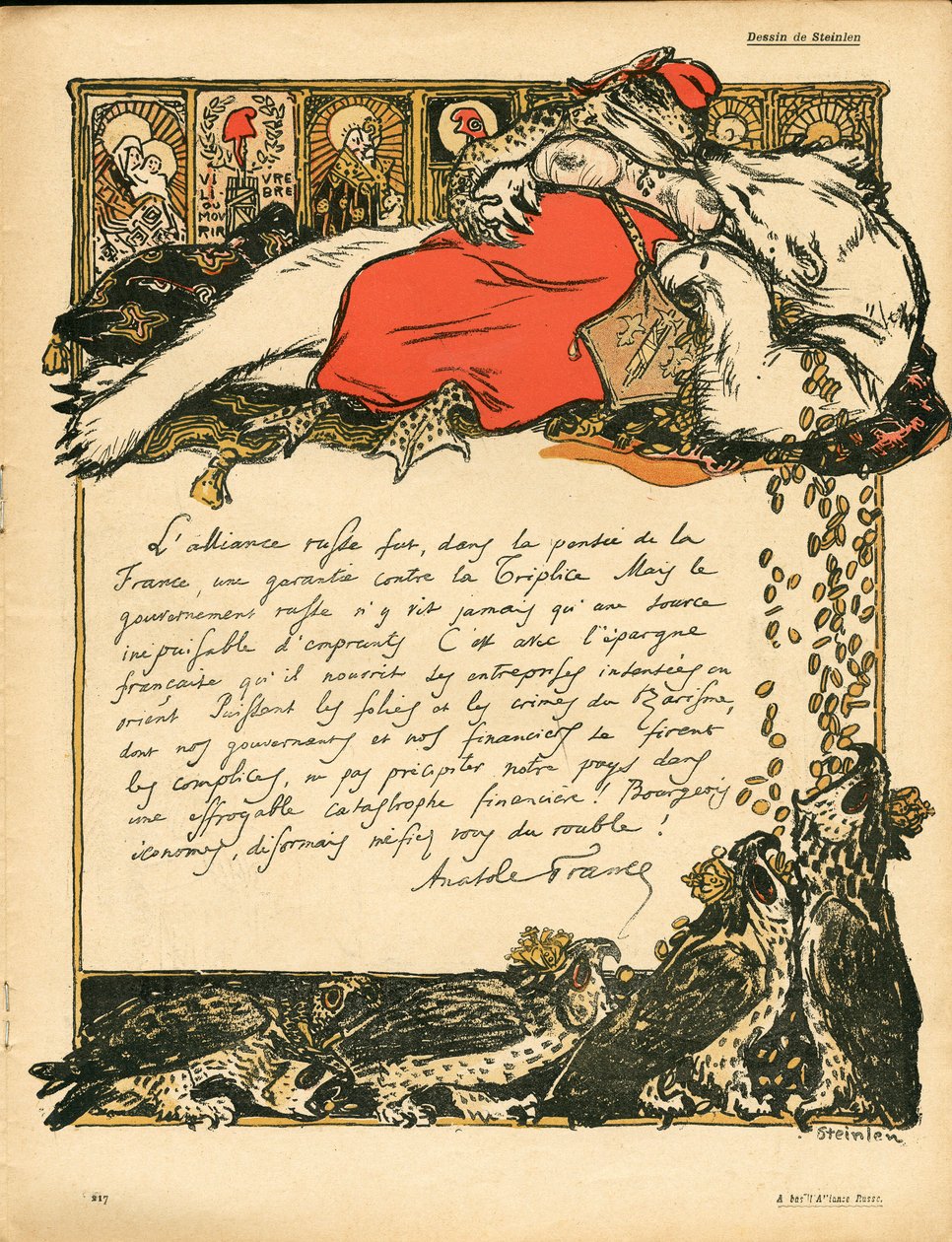 Smørtallerkenen, nummer 222, Satirisk i farver af Théophile Alexandre Steinlen