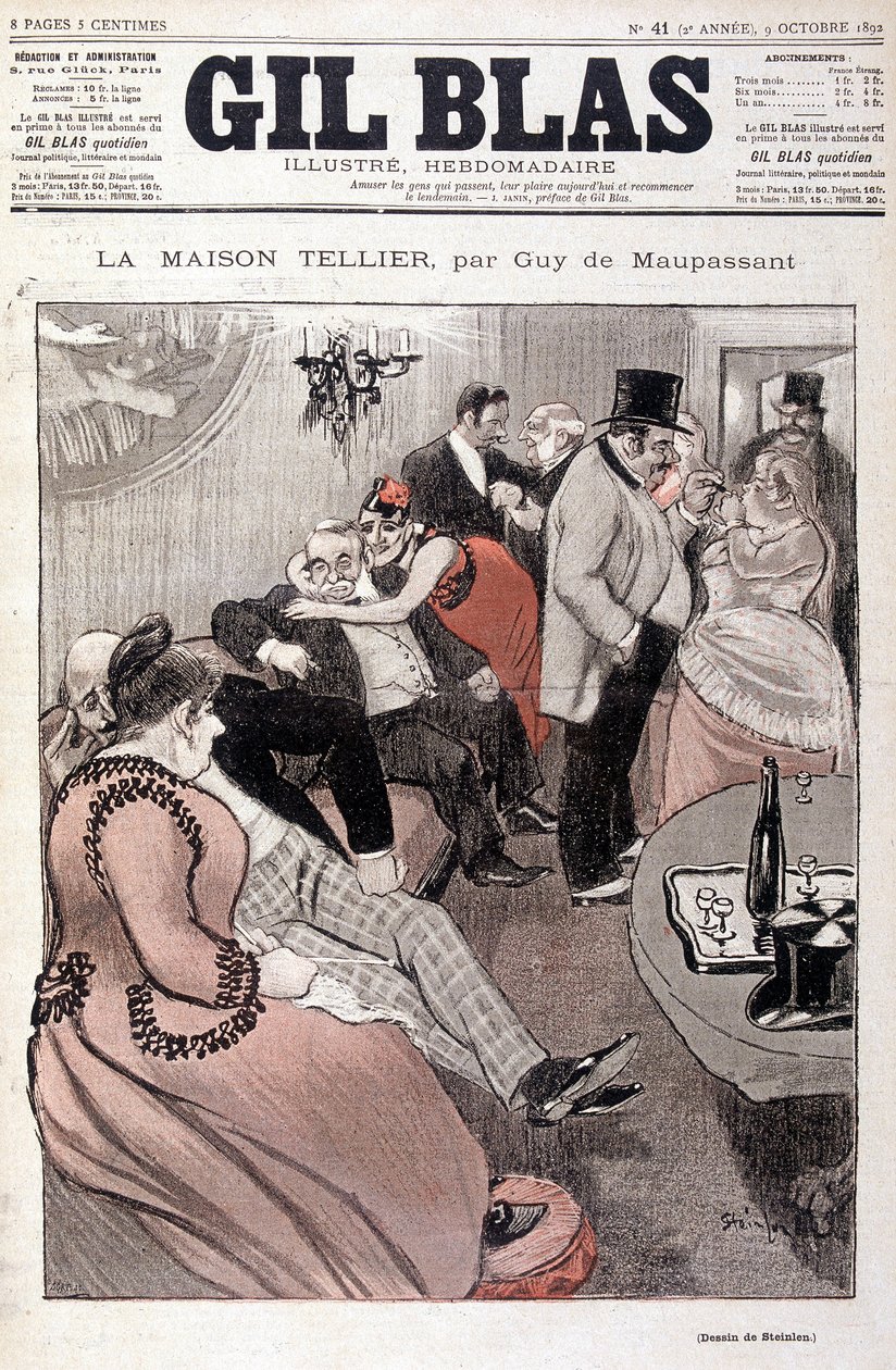 The Tellier House af Guy de Maupassant - af Steinlen, i "" Gil Blas"" af 09/10/1892 (samme tegning som nr. 15587) af Théophile Alexandre Steinlen