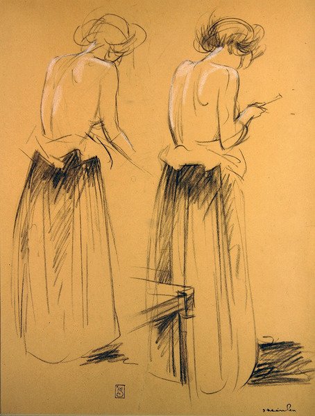 To undersøgelser af kvinder set bagfra (kridt på papir) af Théophile Alexandre Steinlen