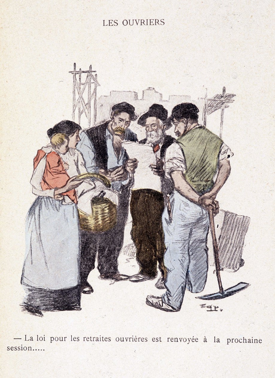 Arbejdere: Loven for arbejdernes pensioner er udsat til næste session... - i “” In life””, af Steinlen 1901 af Théophile Alexandre Steinlen
