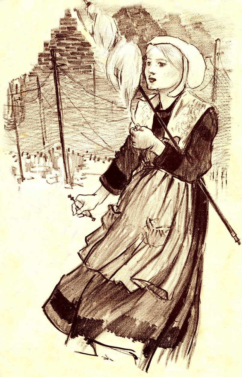 ung landsbyboer - spinner - tegning (detalje) af Steinlen (1859-1923) for at illustrere sangen "" Hvorfor file tu? "" - slutningen af det 19. århundrede af Théophile Alexandre Steinlen