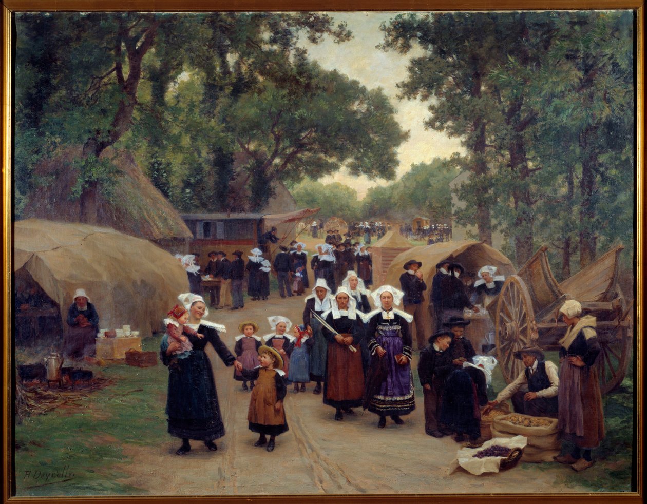 Ankomsten til Pardon de Fouesnant Breton Families i traditionel dragt. Maleri af Theophile Deyrolle (1844-1923) 1892 Brest, Museum of Fine Arts af Theophile Louis Deyrolle