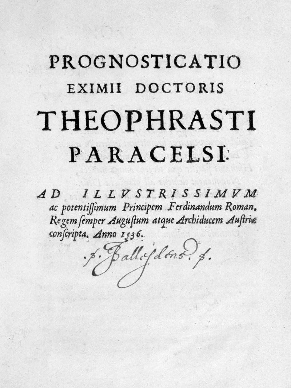 Titelside af The Prognostication of the Eximii Doctor of Paracelsus, 1536. af Theophrastus Bombastus von Hohenheim Paracelsus