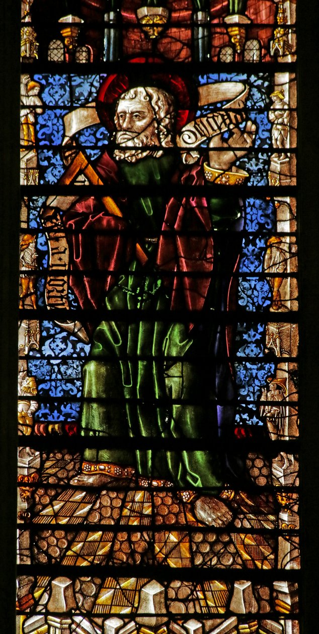 Vindue, der forestiller apostlen St. Thomas med trosbekendelsesrulle (farvet glas) af Thiebaut de Lixheim