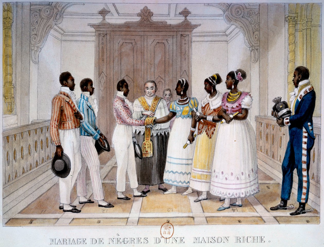 Bryllup af negre af et rigt hus Litografi af Thierry Freres fra "" Voyage Picturesque et Historique au Brazil"" af Jean Baptiste Debret (1768-1848) 1839 Paris, B.N. af Thierry Frères