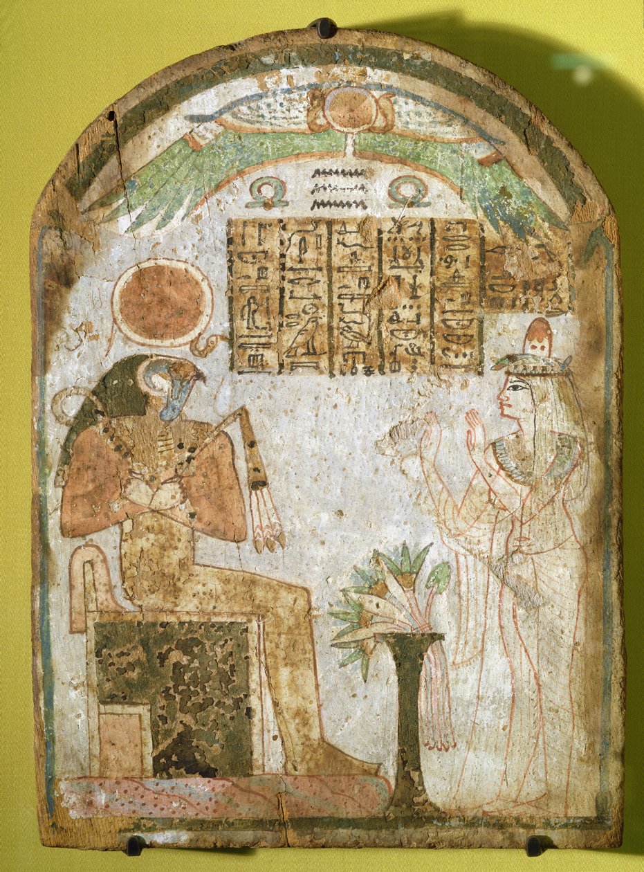 Stela, der forestiller Tachenes, der beder foran guden Re-Horakhty, 900 f.Kr. (malet træ) af Third Intermediate Period Egyptian