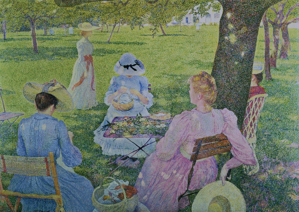 Familie i frugthaven, 1890 af Théo van Rysselberghe
